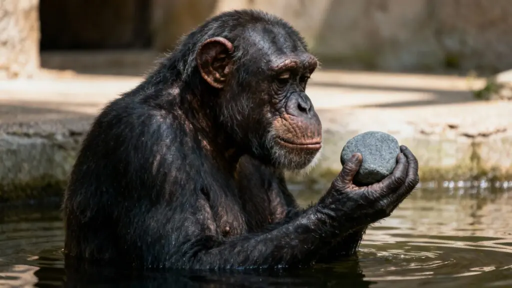 En 1997, un chimpanzé de zoo a stupéfié les scientifiques en préparant des roches pour les lancer sur les visiteurs