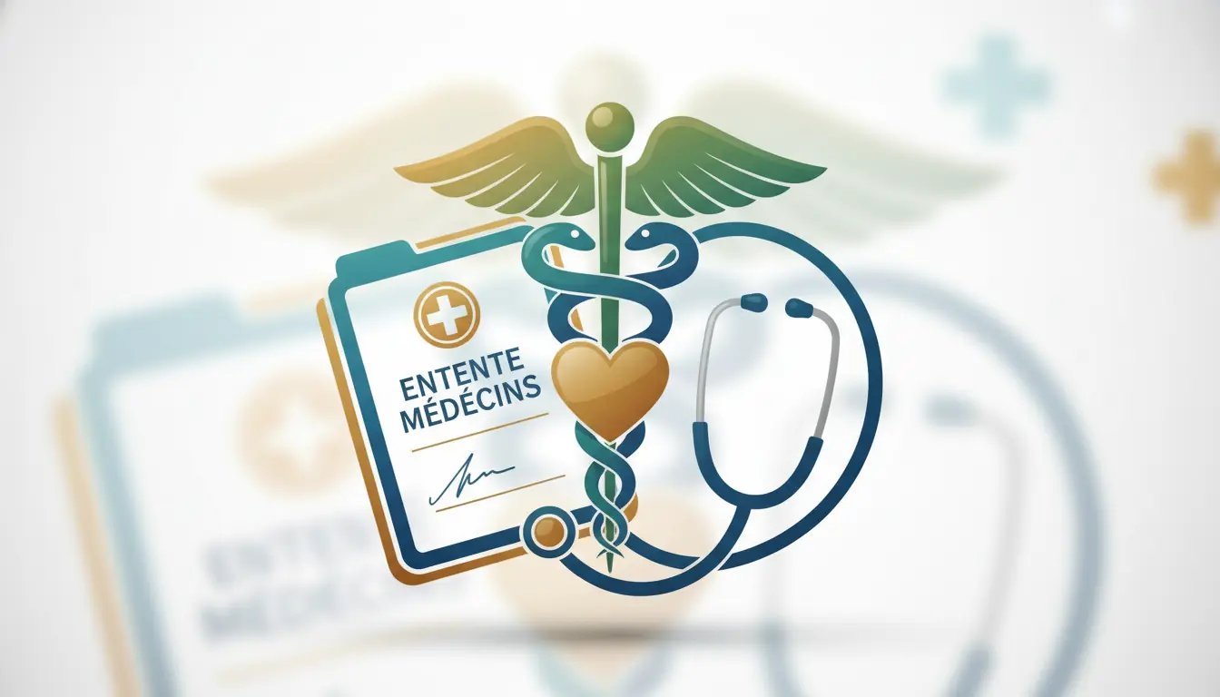 Symbole médical, stéthoscope ou dossier médical représentant l'entente avec les médecins.