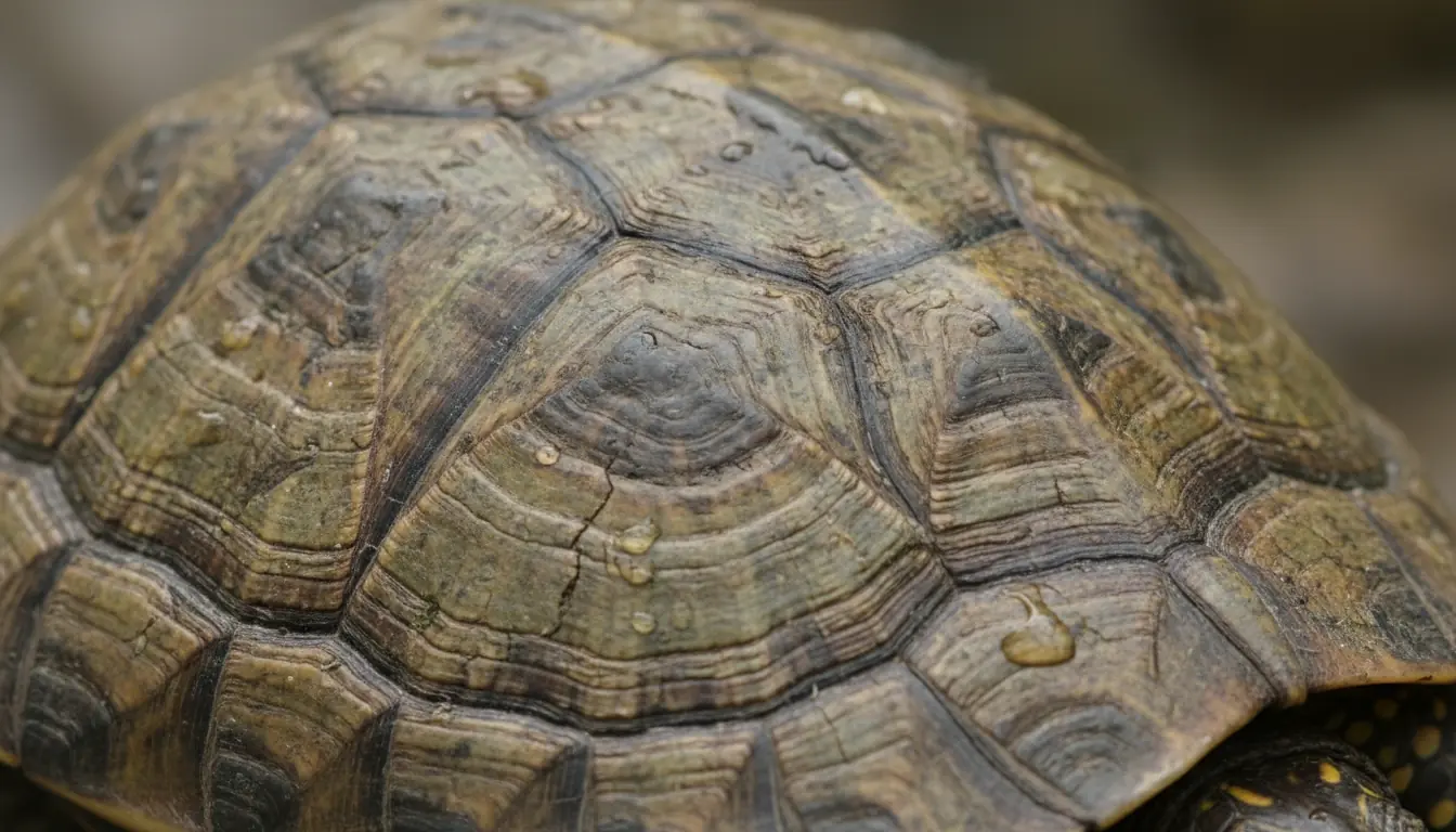 Détail de la carapace d'une tortue montrant les stries concentriques de croissance, texture détaillé