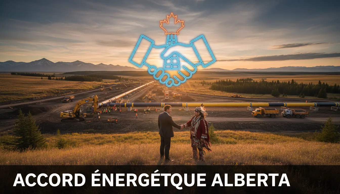Construction de pipeline en Alberta, symbolisant l'accord énergétique.
